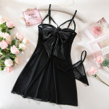 Sexy Satin Bow See Through Lace Nightdress