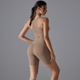 Tight Fit Solid Sports Bra Yoga Shorts Set