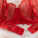 Sexy Lace Mesh Thin Summer Steel Ring Bra Thong Two Piece Lingerie Set