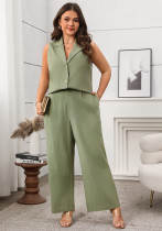 Summer Plus Size Sleeveless Vest Wide Leg Pants Casual Two Piece Set
