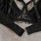 Sexy bra gathered underwire embroidered bra Thong temptation two piece set