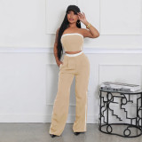 Summer Fashion Strapless Top Wide Leg Loose Pants Set