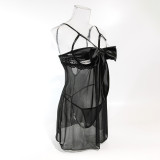 Sexy Satin Bow See Through Lace Nightdress