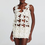 Sexy Hollow Floral Top Deep V Slim Waist Low Back Vest