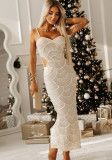 Women Sequin Beaded Strappy Party Slit Dress