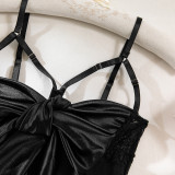 Sexy Satin Bow See Through Lace Nightdress