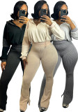 Twist Strip Hoodie Bell Bottom Pants Patchwork Two Piece Set