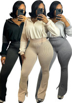 Twist Strip Hoodie Bell Bottom Pants Patchwork Two Piece Set