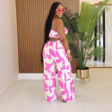Women Elegant Strapless Printed Wide-leg Jumpsuit