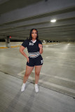 Fashionable Summer Turndown Collar Contrast Knit Top Shorts Set