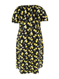 Plus Size Women's Summer Lemon Print High Waist Casual Midi Dress