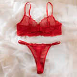 Sexy Lace Mesh Thin Summer Steel Ring Bra Thong Two Piece Lingerie Set