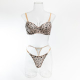 Sexy lingerie Gathered Leopard Print Steel Ring Bra Set