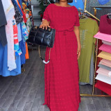 Women Summer Plus Size Solid Bat Sleeves Dress