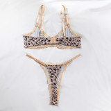 Sexy lingerie Gathered Leopard Print Steel Ring Bra Set
