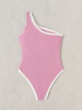 Women Solid Sexy One Shoulder Design One-Piece Swimwear