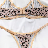Sexy lingerie Gathered Leopard Print Steel Ring Bra Set