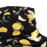 Plus Size Women's Summer Lemon Print High Waist Casual Midi Dress