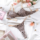 Sexy lingerie Gathered Leopard Print Steel Ring Bra Set