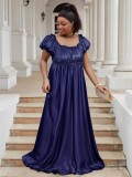 Luxury Off Shoulder Short Sleeve High Waist Maxi Dress Elegant Plus Size Evening Gown