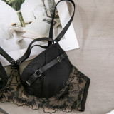 Sexy bra gathered underwire embroidered bra Thong temptation two piece set