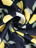 Plus Size Women's Summer Lemon Print High Waist Casual Midi Dress