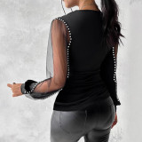 Women v-neck long sleeve Top Solid shirt