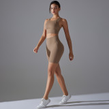 Tight Fit Solid Sports Bra Yoga Shorts Set