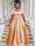 Luxury Satin U Neck Dress Elegant Plus Size Evening Gown