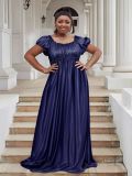 Luxury Off Shoulder Short Sleeve High Waist Maxi Dress Elegant Plus Size Evening Gown