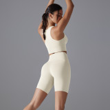 Tight Fit Solid Sports Bra Yoga Shorts Set