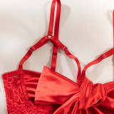 Sexy Satin Bow See Through Lace Nightdress