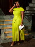 Plus Size Cape Sleeve Elegant Pleated Cocktail Dress