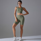 Tight Fit Solid Sports Bra Yoga Shorts Set