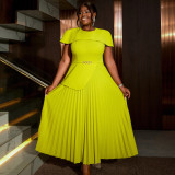 Plus Size Cape Sleeve Elegant Pleated Cocktail Dress