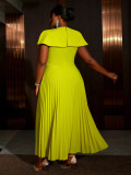 Plus Size Cape Sleeve Elegant Pleated Cocktail Dress