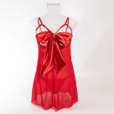 Sexy Satin Bow See Through Lace Nightdress