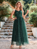 Spring Women's V Neck Sleeveless Strap Midi Dress Elegant Evening Gown