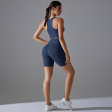 Tight Fit Solid Sports Bra Yoga Shorts Set