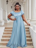 Luxury Off Shoulder Short Sleeve High Waist Maxi Dress Elegant Plus Size Evening Gown