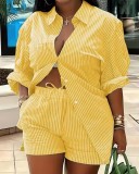 Women's Long Sleeve Printed Shirt Shorts Printed Two Piece Set