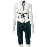 Spring Sexy Halter Neck Backless Short Jumpsuit