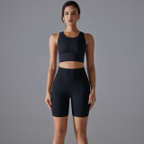 Tight Fit Solid Sports Bra Yoga Shorts Set