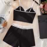 High End Lace Strap Sexy Sleepwear Two Piece Set