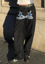 Women spring and autumn contrasting print Casual Denim Pants Women spring and autumn contrasting print Casual Denim Pants