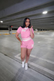 Fashionable Summer Turndown Collar Contrast Knit Top Shorts Set