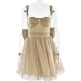 Spring Sexy Mesh Patchwork Off Shoulder Strapless Dress