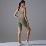 Tight Fit Solid Sports Bra Yoga Shorts Set