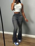 Women's Button Front Split Hem Denim Pants