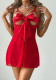 Sexy Satin Bow See Through Lace Nightdress